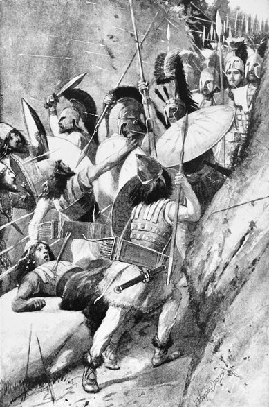 Spartanie pod Termopilami w wyobrażeniu XIX-wiecznego artysty (wikipedia).