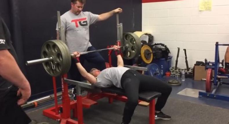 132-Pound Woman Bench Presses.