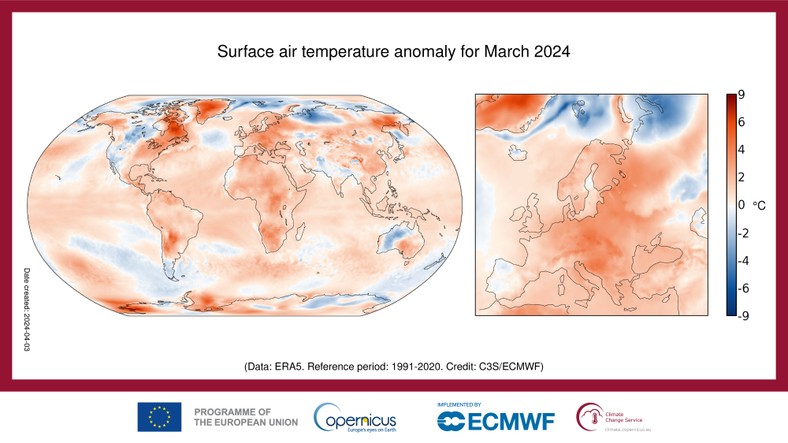 Marzec był dziesiątym z rzędu najcieplejszym miesiącem w historii
