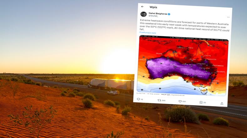 Niezwykły upał grozi Australii. Możliwy rekord ciepła (screen: https://twitter.com/WxNB_/status/1748404582080795022)