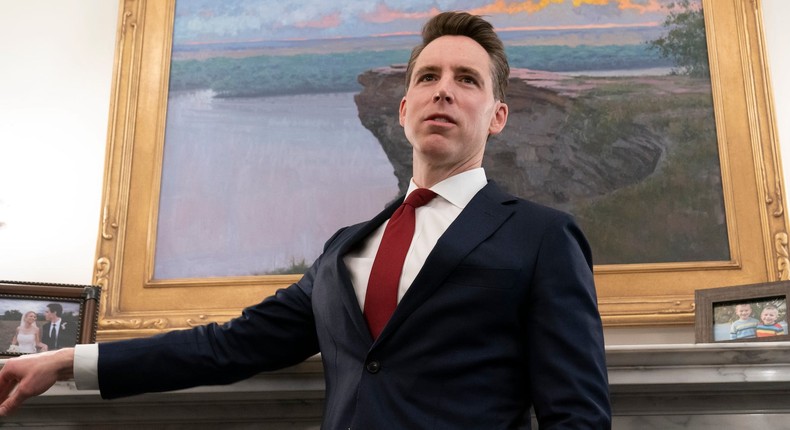 Sen. Josh Hawley, in his office on Capitol Hill, March 9, 2022, in Washington, DC.