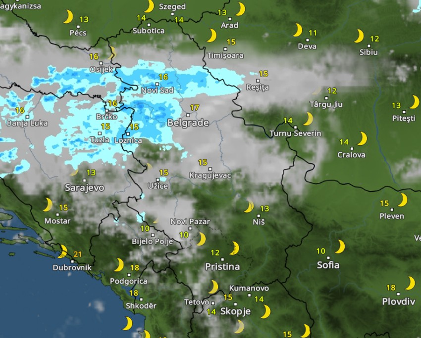 Kretanje padavina u 5 sati