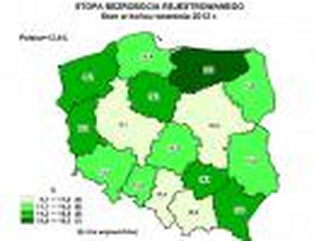 Stopa bezrobocia rejestrowanego - stan w końcu września 2012, źródło: GUS