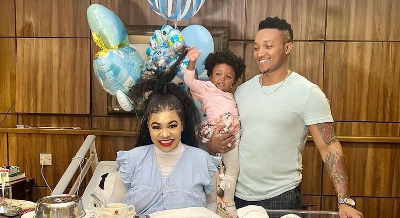 Vera Sidika, her husband Brown Mauzo, and their children Asia & Ice at the hospital after Vera's delivery