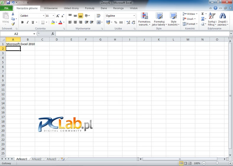 MS Excel 2010 – okno główne (kliknij, aby powiększyć)