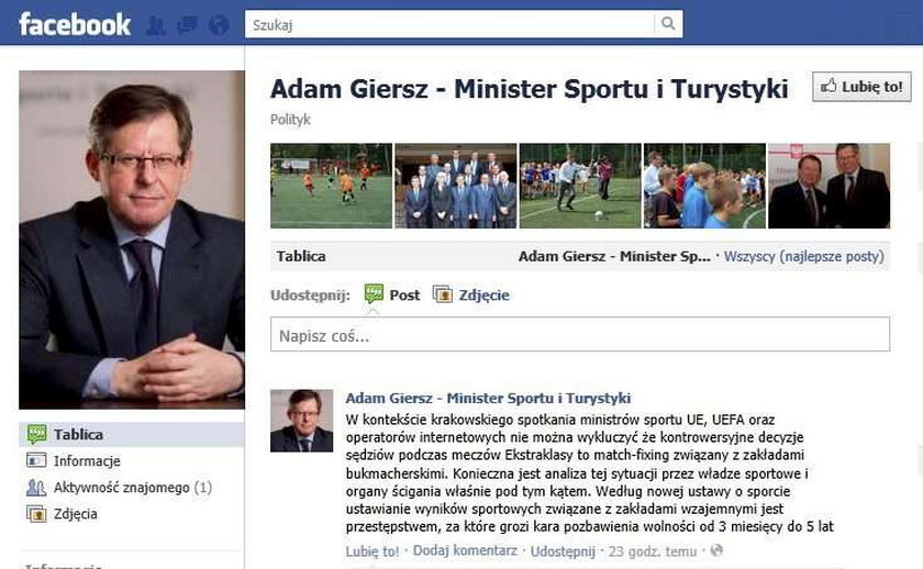 Na Faceboku minister insynuuje przekręt!