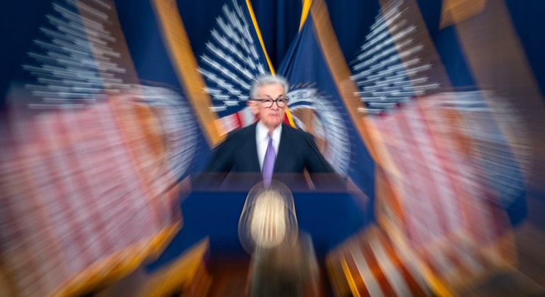 In this photo taken while zooming with a slow shutter speed Federal Reserve Board Chair Jerome Powell speaks during a news conference about the Federal Reserve's monetary policy at the Federal Reserve, Wednesday, Dec. 13, 2023, in Washington.Alex Brandon/AP Photo