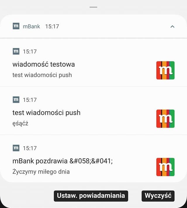 Powiadomienia push z mBanku