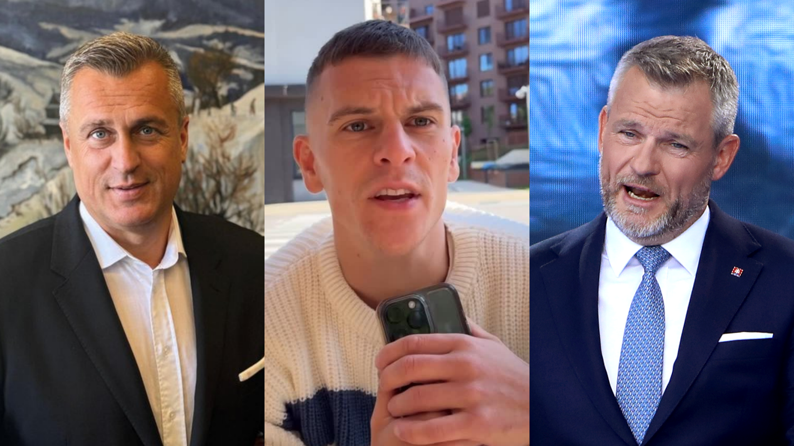 Politik Andrej Danko, influencer Jovinečko a prezident Peter Pellegrini.