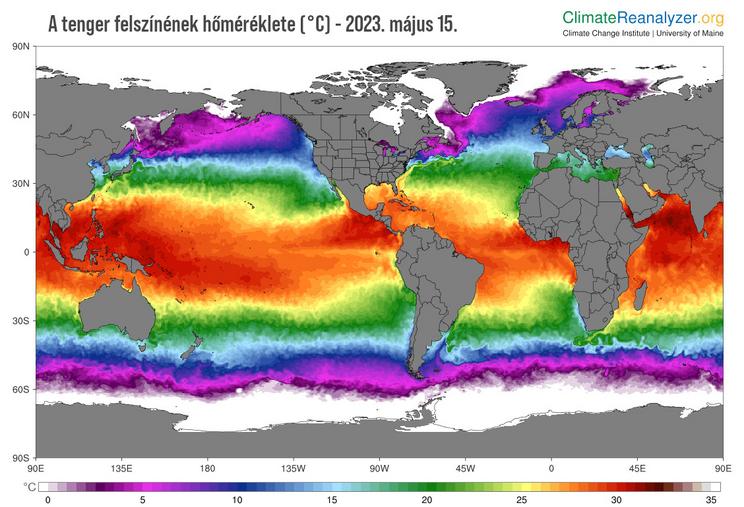 Temperatura de los océanos/la cifra es de: NOAA, Reanálisis Climático, Instituto de Cambio Climático, Universidad de Maine