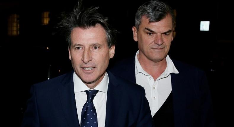 Sebastian Coe (L), head of the International Association of Athletics Federation is pictured with Nick Davies in 2015