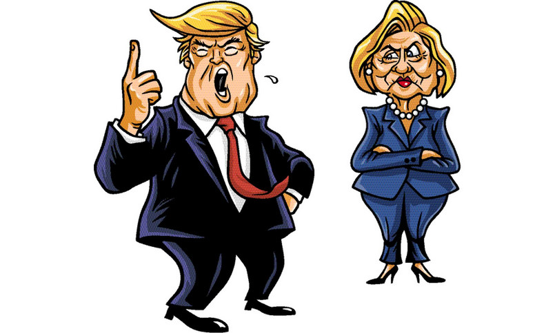 Donald Trump i Hillary Clinton w karykaturze