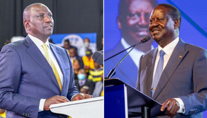 A collage photo of Deputy President William Ruto and Azimio la Umoja presidential candidate Raila Odinga