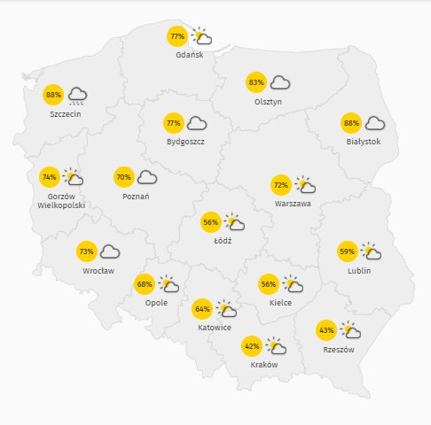 Prognoza zachmurzenia na poniedziałek 26 października