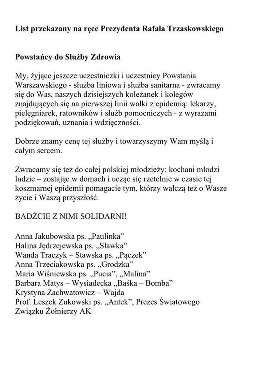 Sanitariusze powstania dziękują medykom