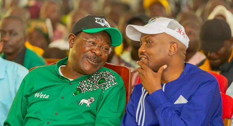 Kenya Kwanza politicians Moses Wetangula and Moses Kuria during a past public function