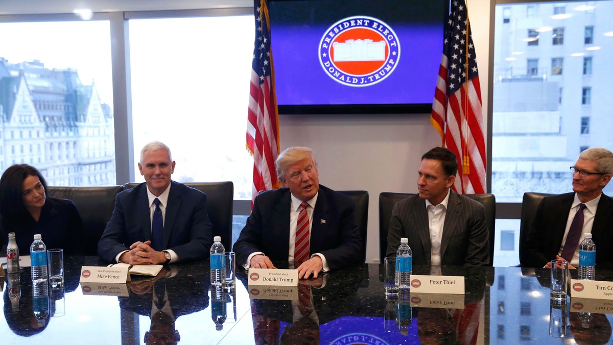 U.S. President-elect Donald Trump sits with business and technology leaders at Trump Tower in New Yo