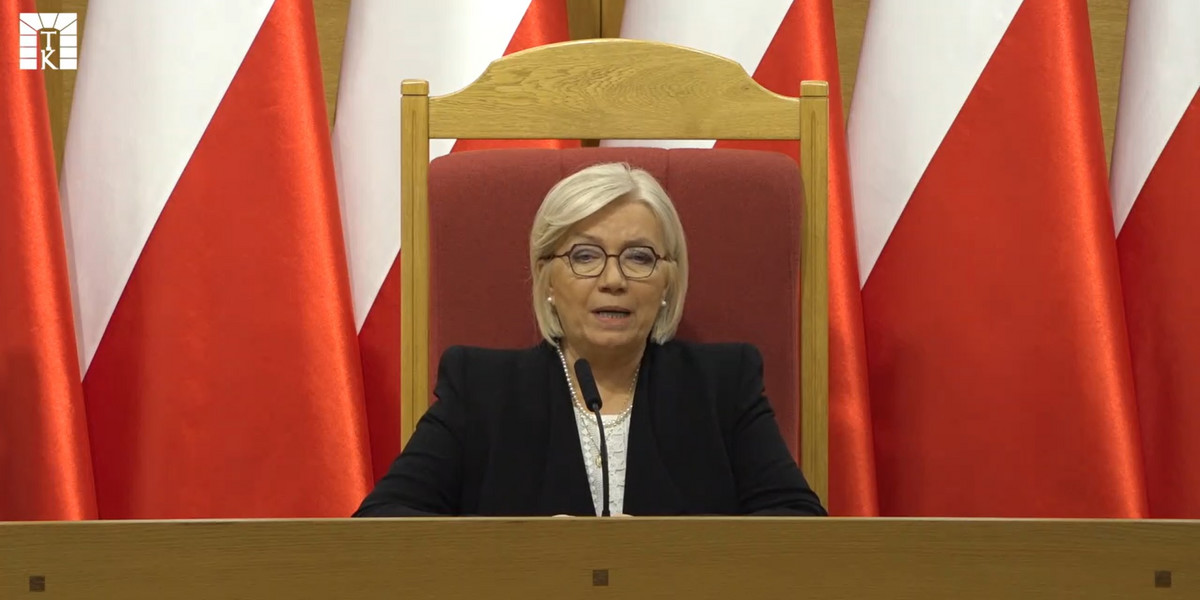 Prezes Trybunału Konstytucyjnego w trakcie wystąpienia dotyczącego uchwały Sejmu