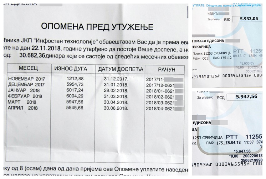 "Plaćam već plaćene račune": Opomena s primerima plaćenih računa