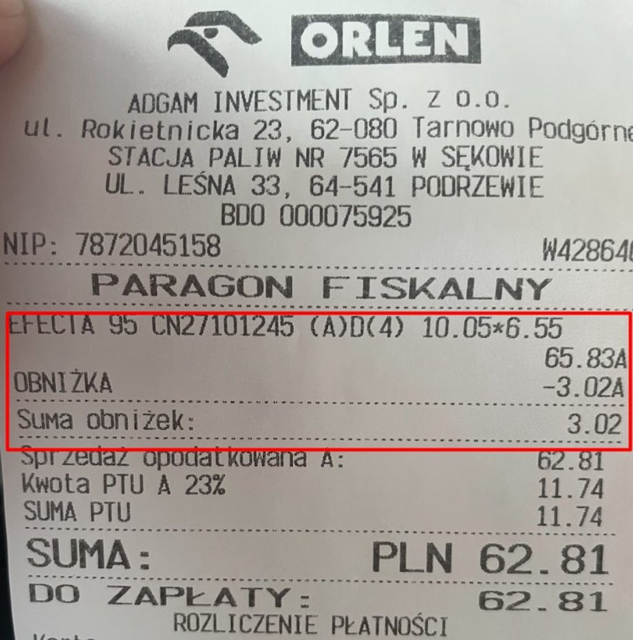 Wykorzystanie rabatu na Orlenie