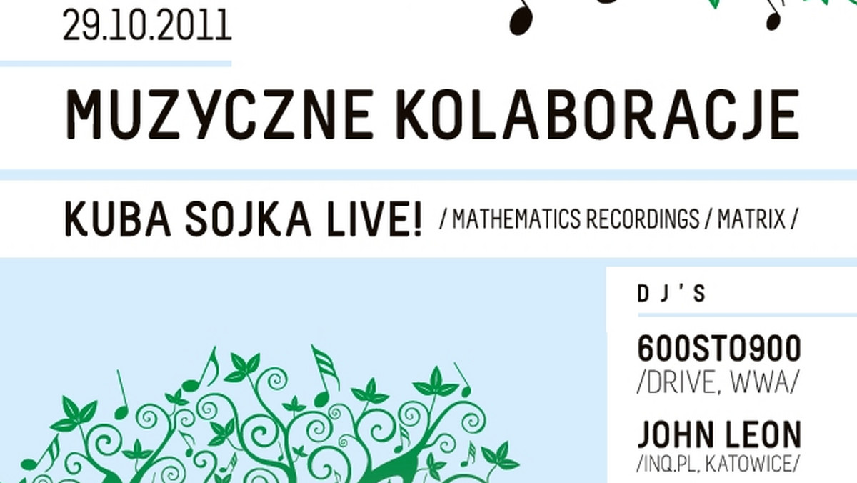 Po wakacyjnej przerwie powraca cykl imprez "Muzyczne Kolaboracje". Tym razem gwiazdą imprezy odbywającej się w Wodzisławiu Śląskim będzie Kuba Sojka, który niedawno wydał płytę w barwach wytwórni Methematics. Impreza odbędzie się 29 października w klubie Numer 01.