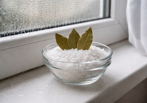 Stakleni činija sa solju i lovorom