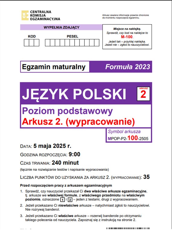 Arkusz CKE. MATURA 2025