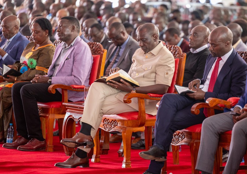 President William Ruto and other leaders attending a church service in Sotik, Bomet County on Sunday, November 19, 2023