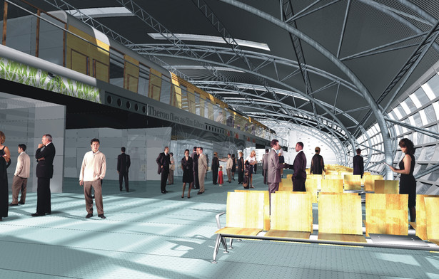 Wnętrze terminala pasażerskiego lotniska w Modlinie - wizualizacja. Fot. materiały inwestora