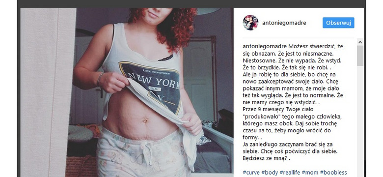 "A użalajcie się dalej nad sobą leniwe baby!" Młoda matka pokazała na Instagramie nieidealne ciało po ciąży i wywołała burzę
