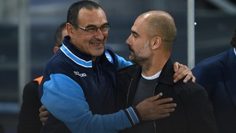 Friendly rivals: Maurizio Sarri is experiencing the same struggles Pep Guardiola did in his first season at Manchester City