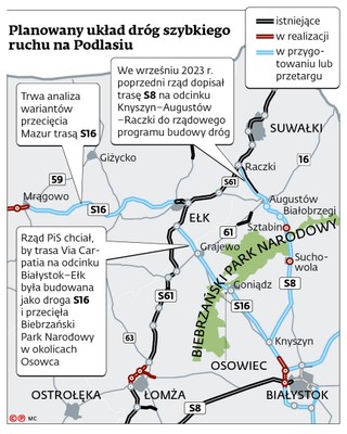 Planowany układ dróg szybkiego ruchu na Podlasiu