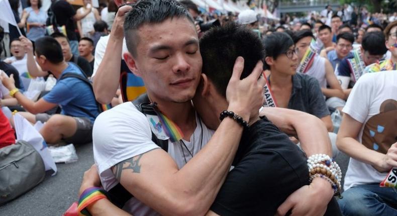 Same-sex activists in Taipei celebrating a court ruling in May that paves the way for Taiwan to become the first place in Asia to legalise gay marriage