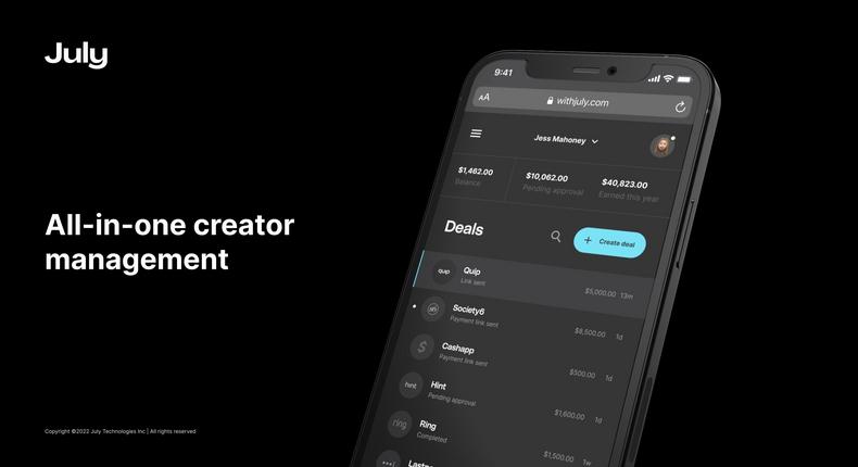 July, a new creator startup, recently raised a $2.3 million pre-seed.July