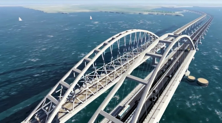 Az orosz szárazföldet
a Krím-félszigettel összekötő 19 kilométeres híd
Európában rekordnak számít a méreteivel
