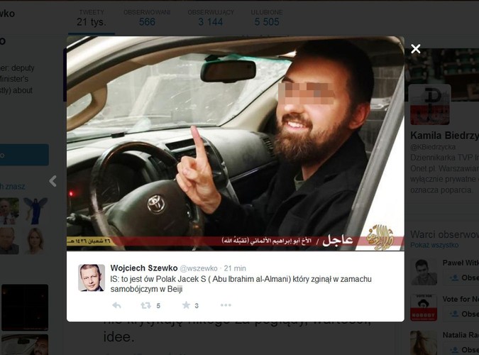 Jacek S., urodzony w Polsce terrorysta, który wysadził się w zamachu samobójczym w Iraku