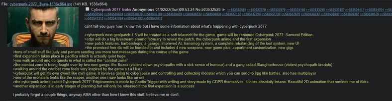 Cyberpunk2077 plotki 4chan