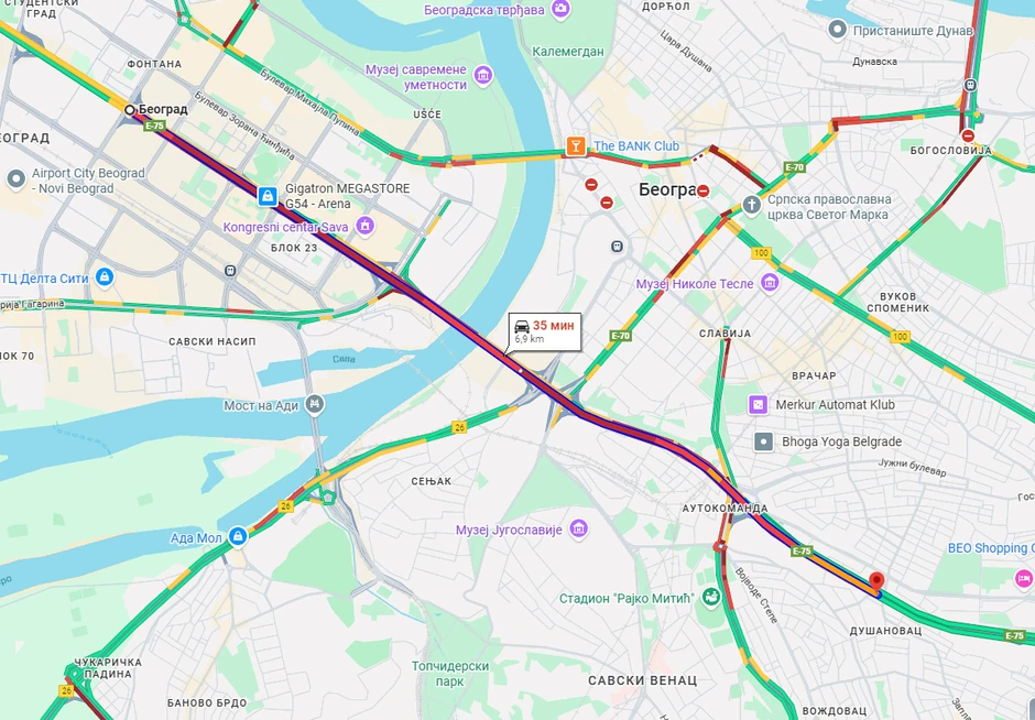 Gužve na moto putu kroz Beograd