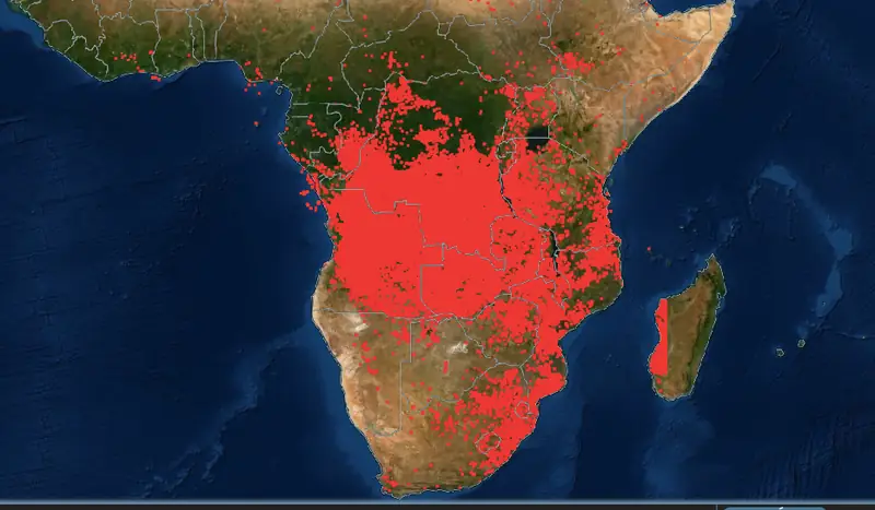 Mapa pożarowa w środkowej Afryce