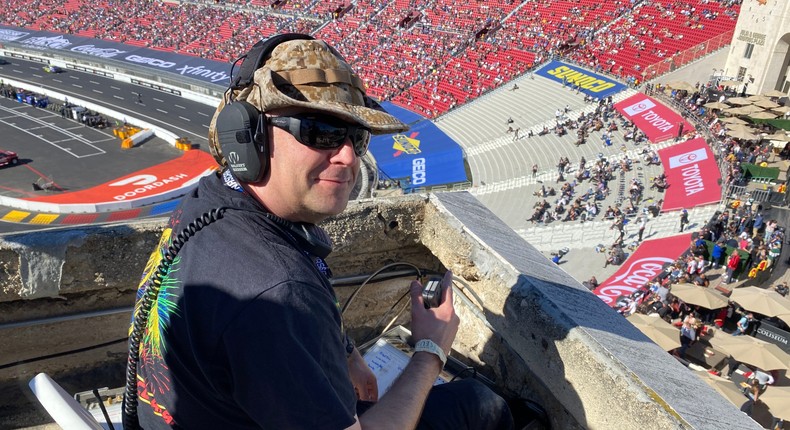 Mike Tockstein shooting pyro at LA Memorial Coliseum for the 2022 NASCAR race.