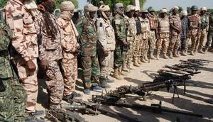 Troops of the Multinational Joint Task Force (MNJTF) consisting of Nigerian and Chadian soldiers. [Twitter/@HQNigerianArmy]