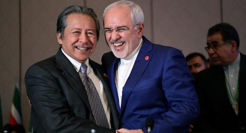 Iranian Minister of Foreign Affairs Mohammad Javad Zarif (R) and Malaysian foreign minister Dato Sri Anifah Aman were among those attending the special meeting of the Organisation of Islamic Cooperation