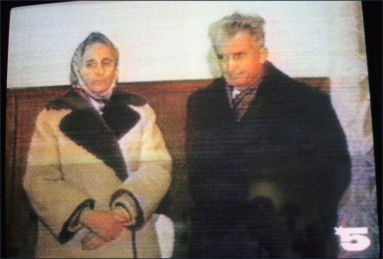 Nicolae Ceausescu z żoną Eleną podczas protestu, 1989 r.