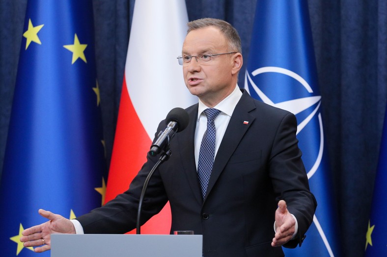 El presidente de la República de Polonia, Andrzej Duda, durante un discurso ante los medios de comunicación en el Palacio Presidencial de Varsovia.