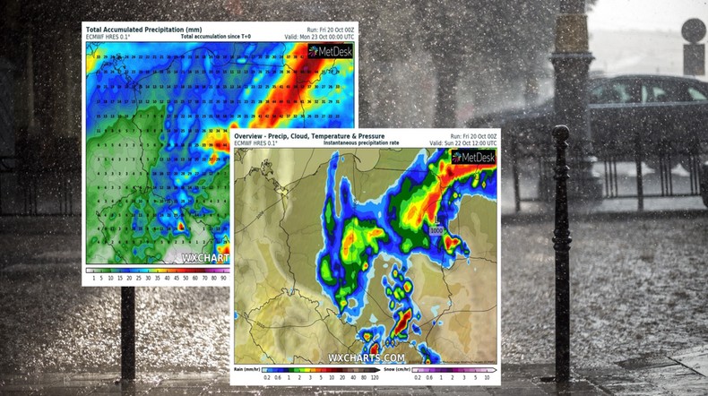 Weekend zapowiada się z bardzo dynamiczną i deszczową pogodą (mapy: wxcharts.com)