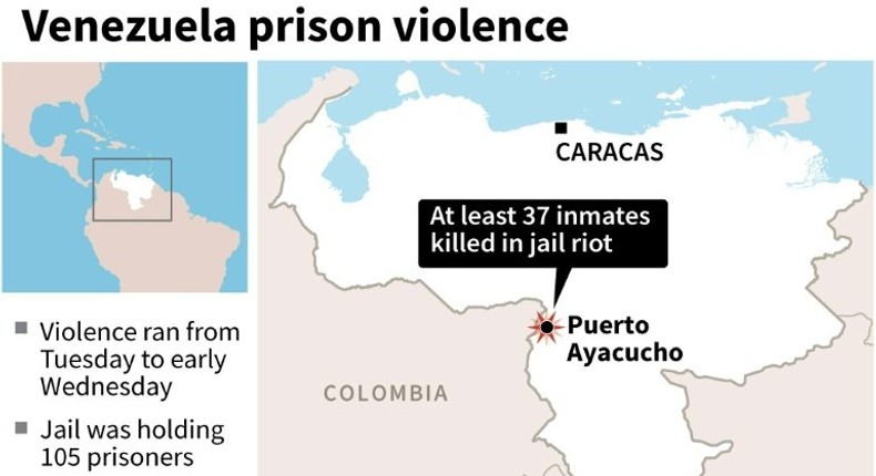 Map showing Puerto Ayucucho in Venezuela where 37 inmates have been killed in a prison riot