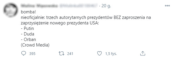 Jeden z wpisów na Twitterze