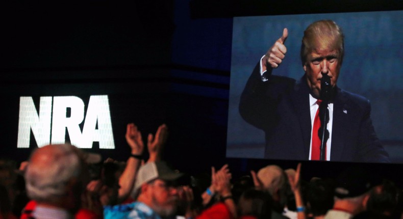 U.S. President Donald Trump delivers remarks at the National Rifle Association (NRA) Leadership Forum at the Georgia World Congress Center in Atlanta, Georgia, U.S. April 28, 2017.