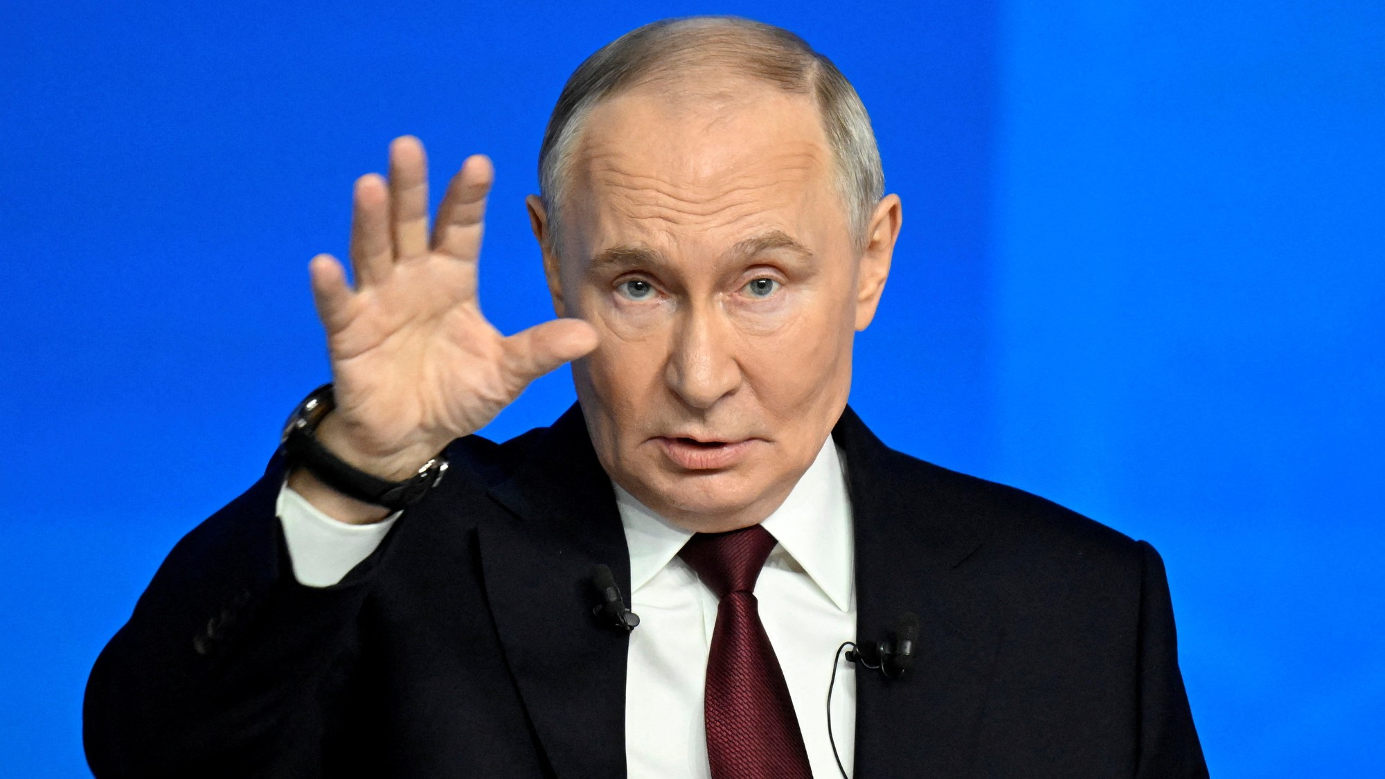 Ruský prezident Vladimir Putin počas tlačovej konferencie.