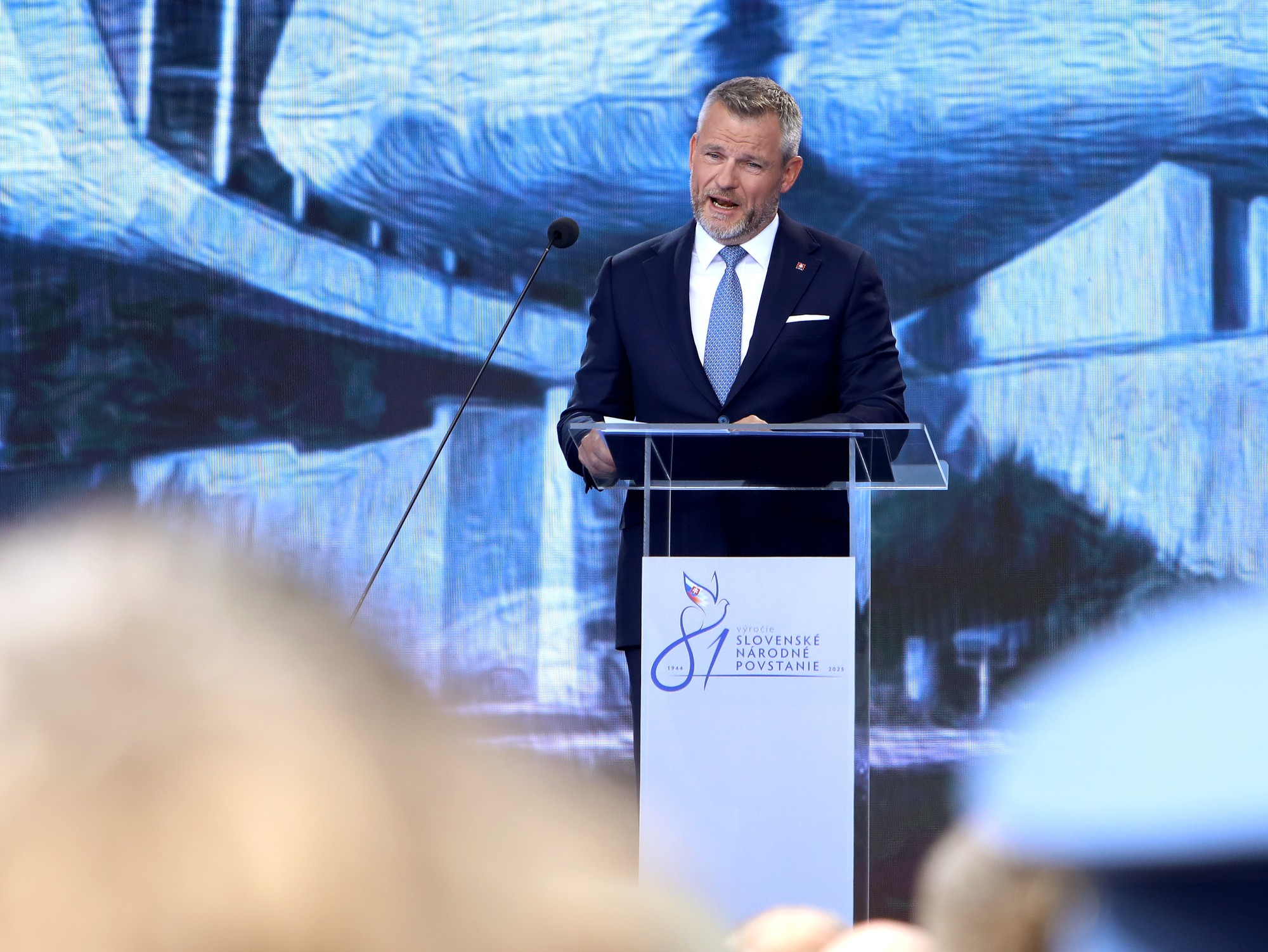 Prezident SR Peter Pellegrini počas prejavu na oslavách 81. výročia Slovenského národného povstania (SNP) v Banskej Bystrici.